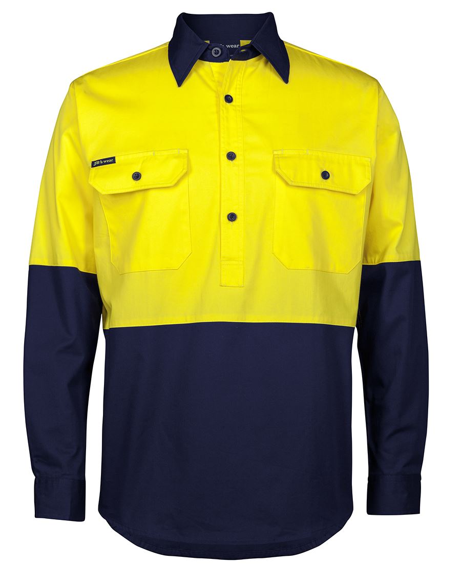 JB's HI VIS CLOSE FRONT L/S 150G WORK SHIRT - 6HVCS - Image 3