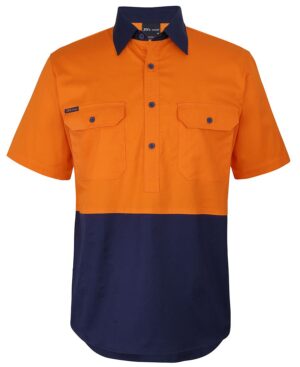 JB's HI VIS CLOSE FRONT S/S 150G WORK SHIRT -  6HVCW