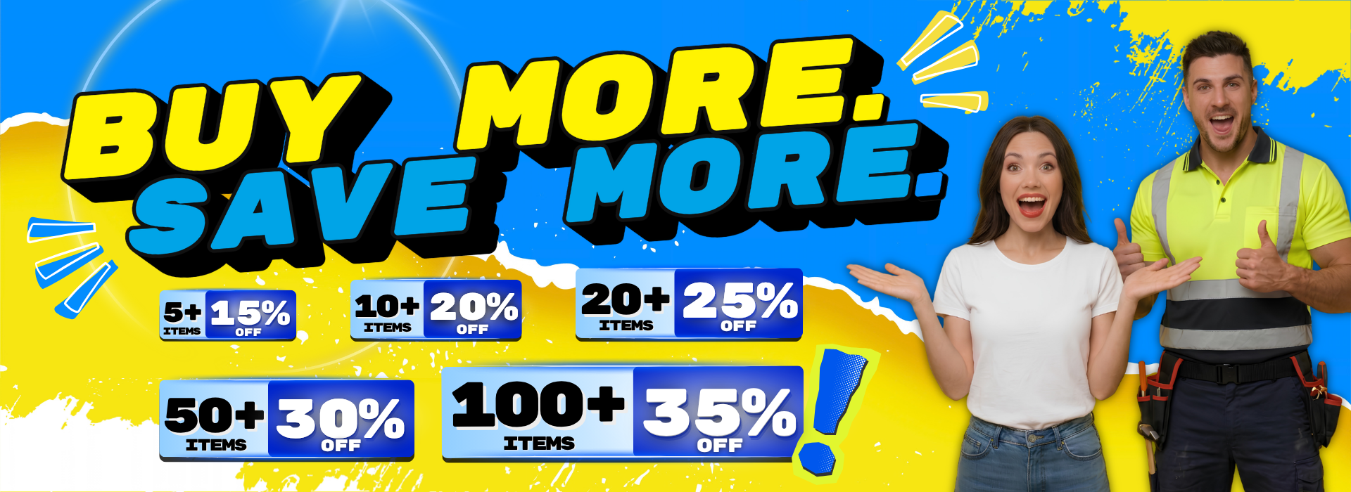 Buy more, save more – bulk discounts: 5+ items 15% off, 10+ items 20% off, 20+ items 25% off, 50+ items 30% off, 100+ items 35% off